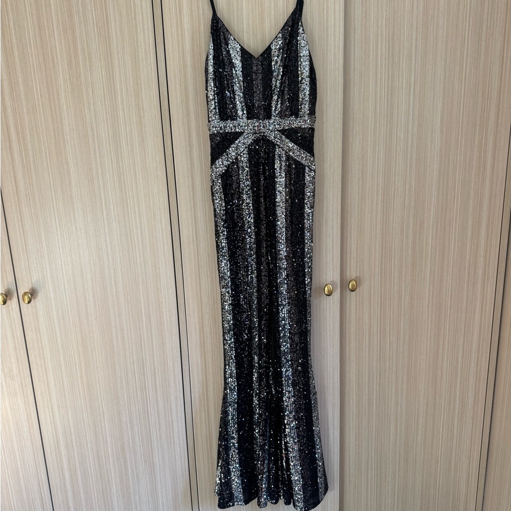 REVOLVE Black and Silver Striped Sequin Jumpsuit - Picture 2 of 4